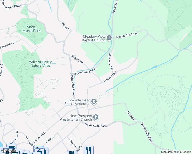 map of restaurants, bars, coffee shops, grocery stores, and more near 5309 McNutt Road in Knoxville