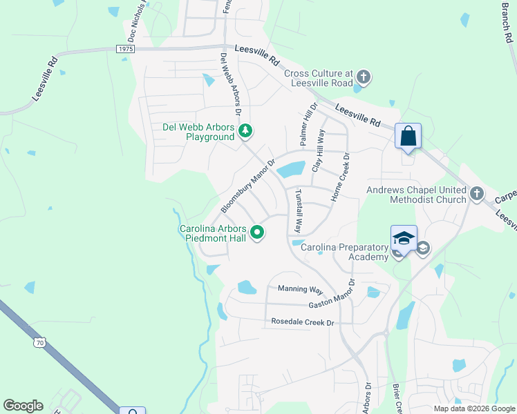 map of restaurants, bars, coffee shops, grocery stores, and more near 120 Virginia Crest Way in Durham