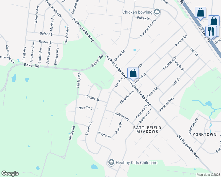 map of restaurants, bars, coffee shops, grocery stores, and more near 6401 Lee Avenue in Murfreesboro