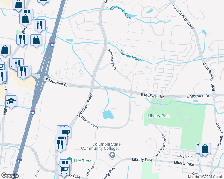 map of restaurants, bars, coffee shops, grocery stores, and more near 300 Innovation Drive in Franklin