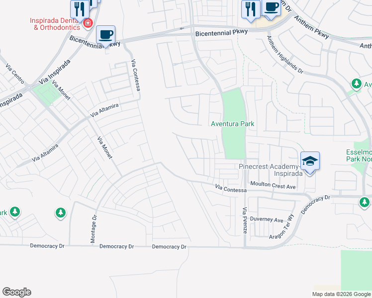 map of restaurants, bars, coffee shops, grocery stores, and more near 2641 Romanesque Queen Street in Henderson
