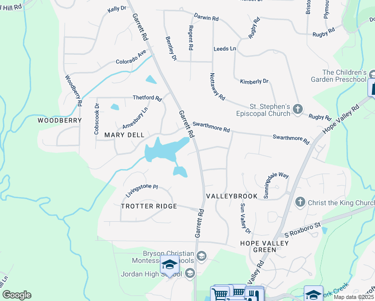 map of restaurants, bars, coffee shops, grocery stores, and more near 4006 Wynford Place in Durham