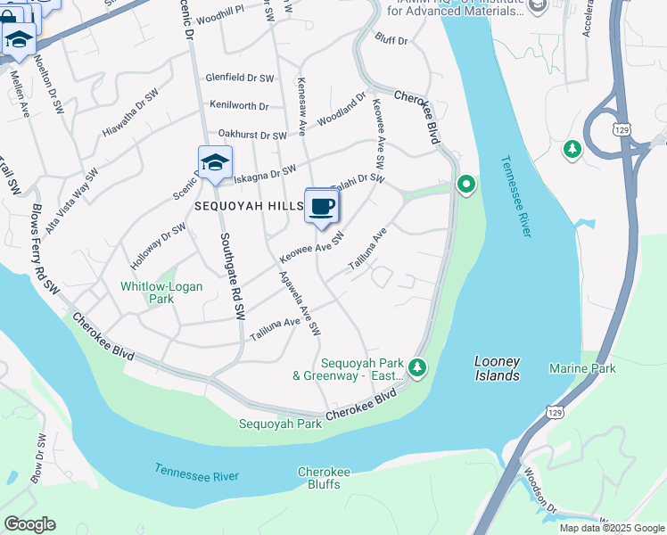 map of restaurants, bars, coffee shops, grocery stores, and more near 1400 Kenesaw Avenue in Knoxville