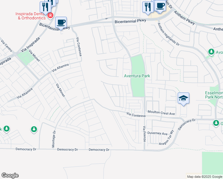 map of restaurants, bars, coffee shops, grocery stores, and more near 2633 Romanesque Queen Street in Henderson