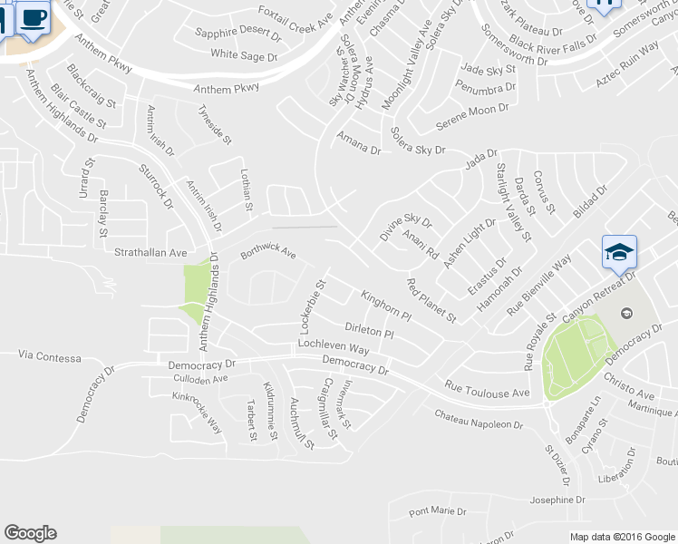 map of restaurants, bars, coffee shops, grocery stores, and more near 2699 Kinghorn Place in Henderson