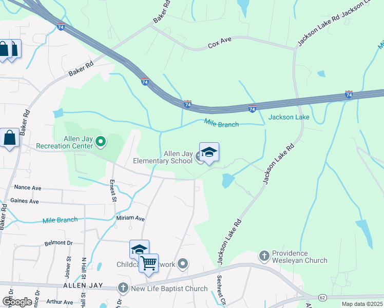 map of restaurants, bars, coffee shops, grocery stores, and more near 1311 East Springfield Road in High Point
