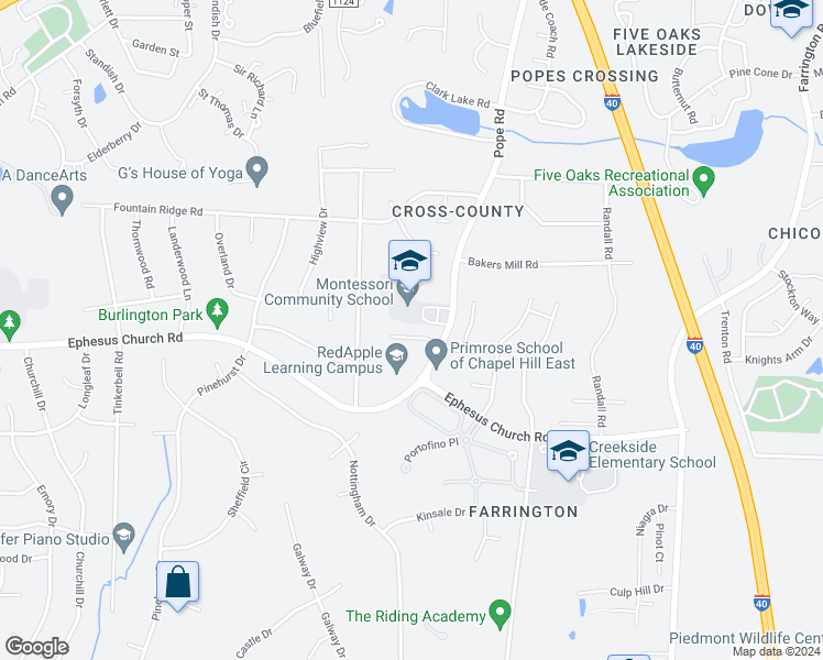 map of restaurants, bars, coffee shops, grocery stores, and more near 54 Newton Drive in Durham