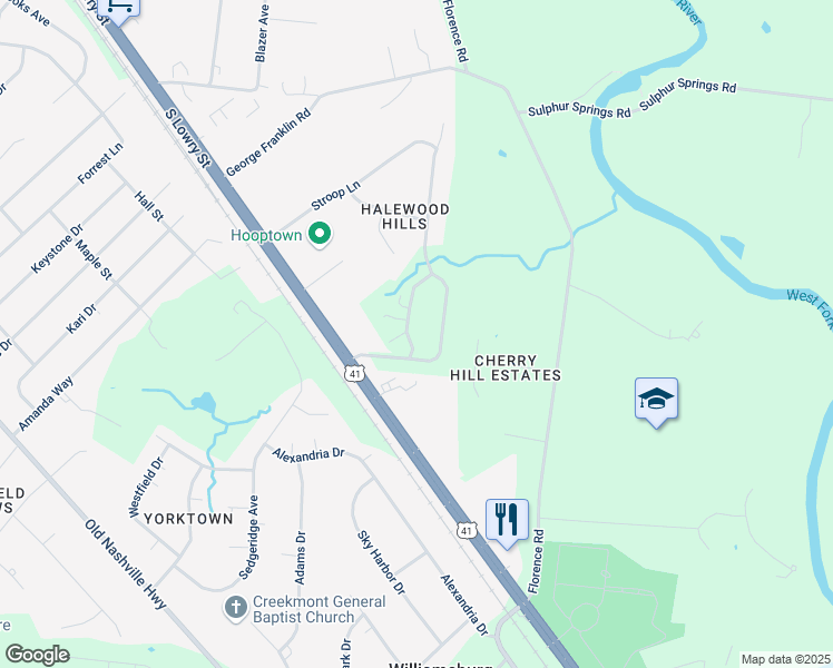 map of restaurants, bars, coffee shops, grocery stores, and more near 5131 Colonial Circle in Murfreesboro