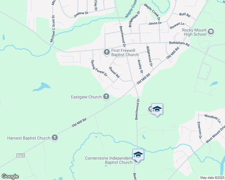 map of restaurants, bars, coffee shops, grocery stores, and more near 107 Jennings Court in Rocky Mount