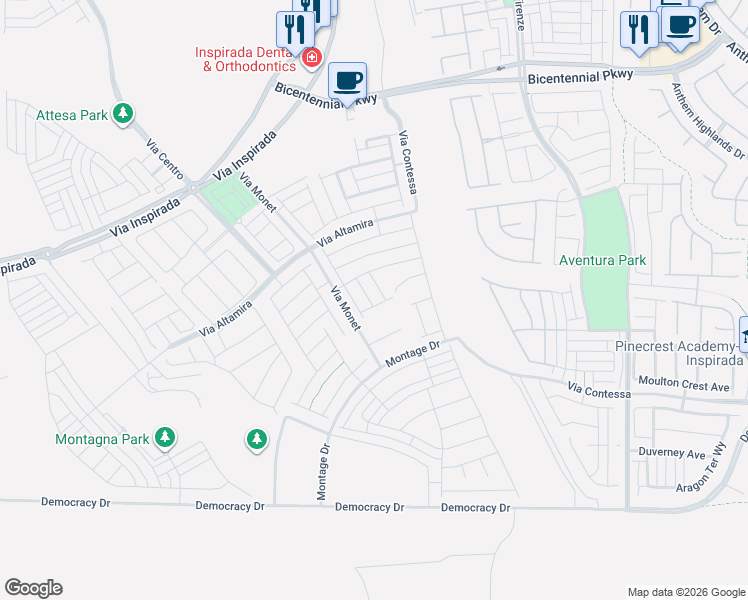 map of restaurants, bars, coffee shops, grocery stores, and more near Unnamed Rd in Henderson
