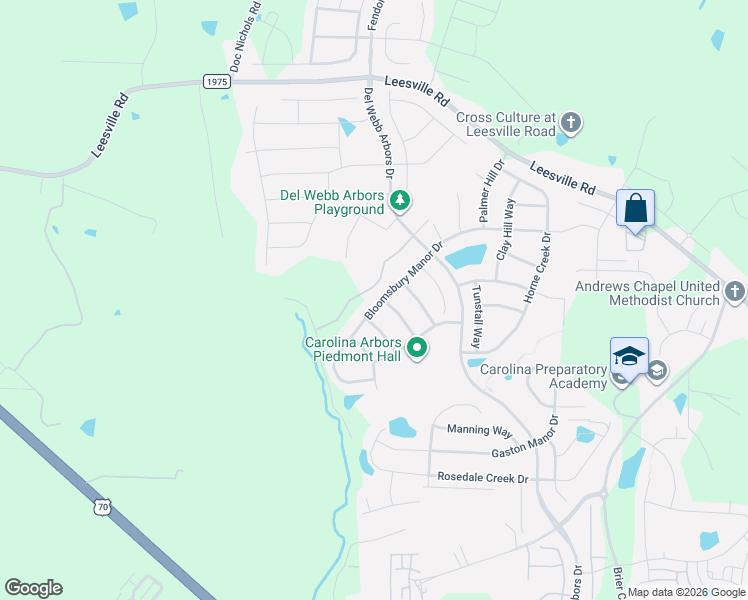 map of restaurants, bars, coffee shops, grocery stores, and more near 103 Caswell Ridge Lane in Durham
