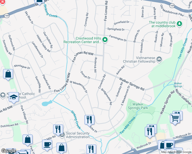 map of restaurants, bars, coffee shops, grocery stores, and more near in Knoxville