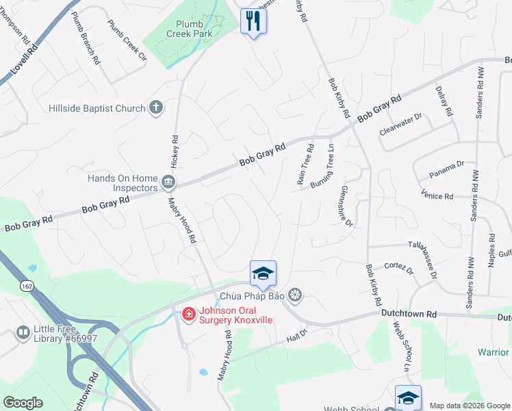 map of restaurants, bars, coffee shops, grocery stores, and more near 1149 Oak Haven Road in Knoxville