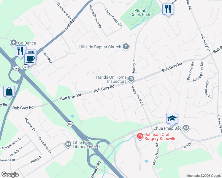 map of restaurants, bars, coffee shops, grocery stores, and more near 1118 Hamilton Farm Lane in Knoxville