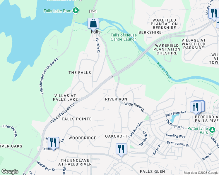 map of restaurants, bars, coffee shops, grocery stores, and more near 2005 Lowery Farm Lane in Raleigh