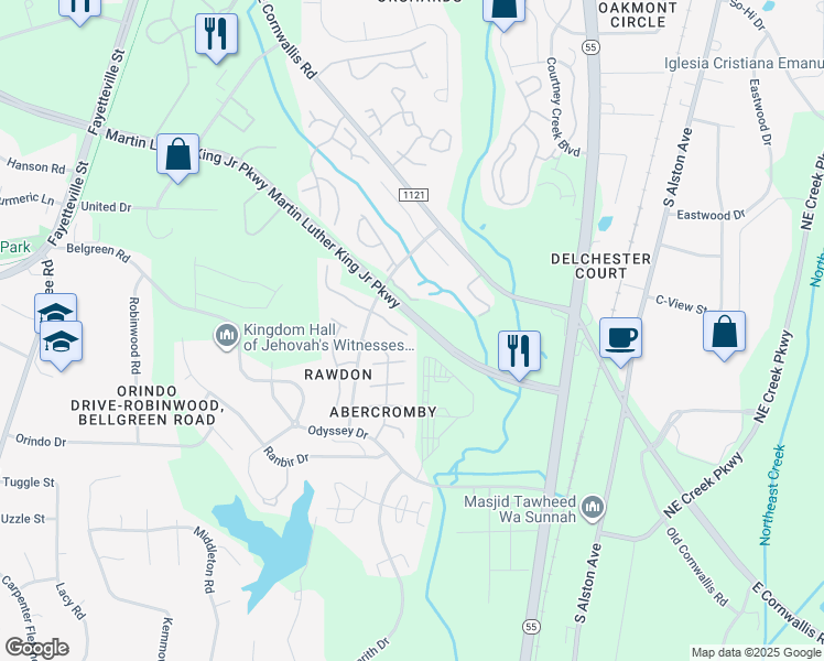 map of restaurants, bars, coffee shops, grocery stores, and more near 3437 Balfour East in Durham