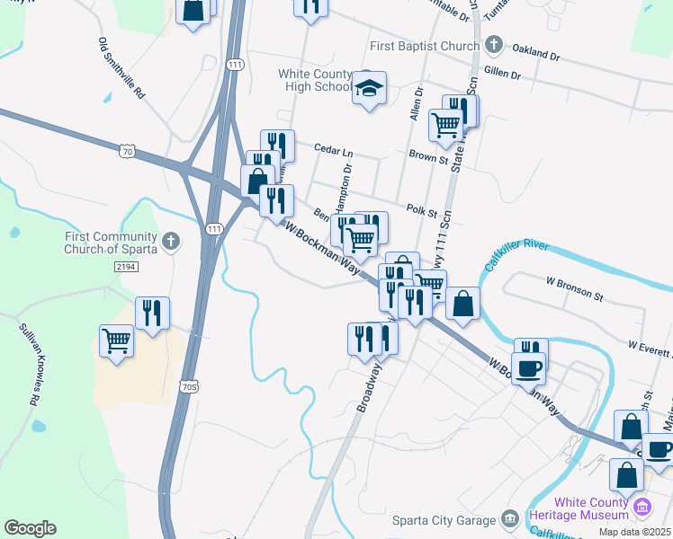 map of restaurants, bars, coffee shops, grocery stores, and more near 505-513 Clarks Mill Dr in Sparta