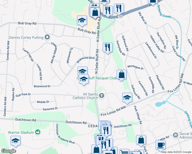 map of restaurants, bars, coffee shops, grocery stores, and more near 705 North Cedar Bluff Road in Knoxville