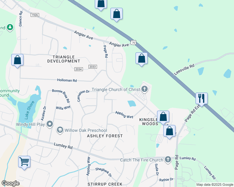 map of restaurants, bars, coffee shops, grocery stores, and more near 1605 Magnolia Oak Place in Durham