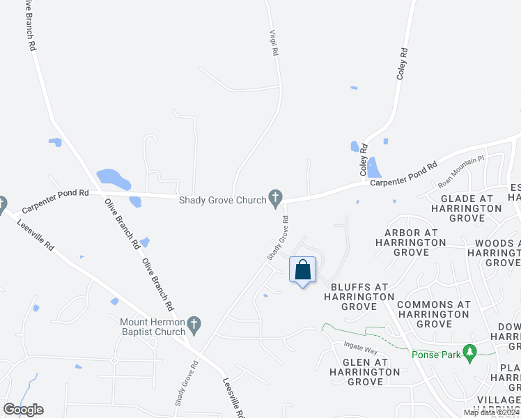 map of restaurants, bars, coffee shops, grocery stores, and more near 3819 Carpenter Pond Road in Durham