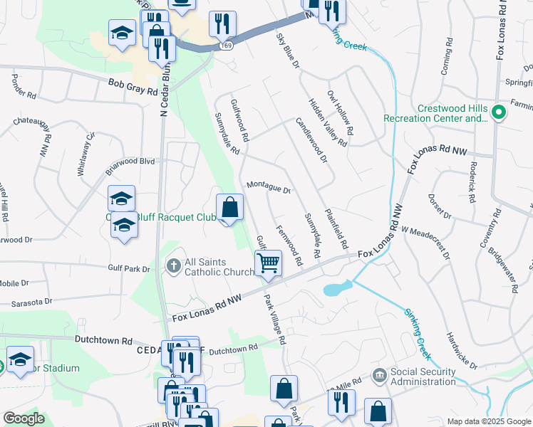 map of restaurants, bars, coffee shops, grocery stores, and more near 637 Fernwood Road in Knoxville