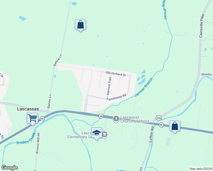 map of restaurants, bars, coffee shops, grocery stores, and more near 127 Hayfield Court in Lascassas