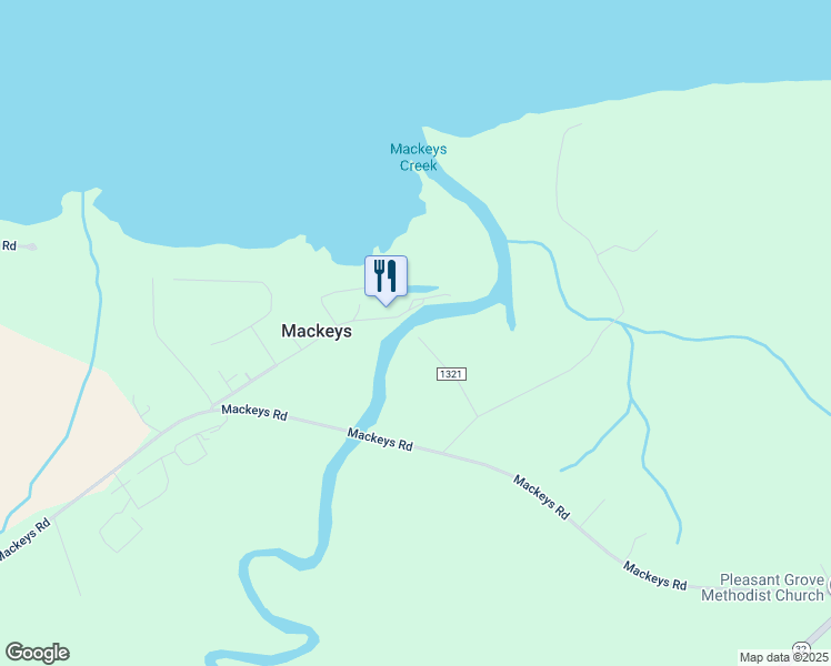 map of restaurants, bars, coffee shops, grocery stores, and more near Mackeys Creek Road in Roper
