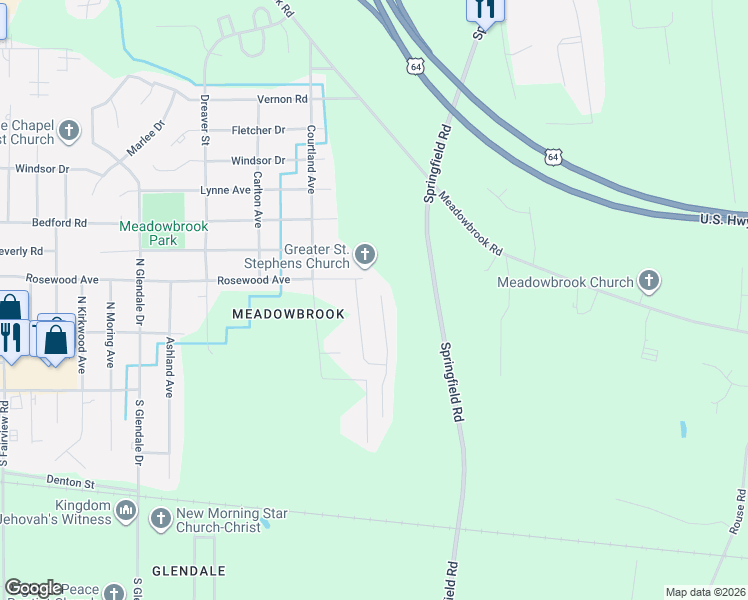 map of restaurants, bars, coffee shops, grocery stores, and more near 332 Commodore Drive in Rocky Mount
