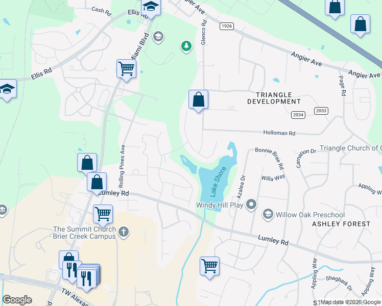 map of restaurants, bars, coffee shops, grocery stores, and more near 4621 Lumley Road in Durham