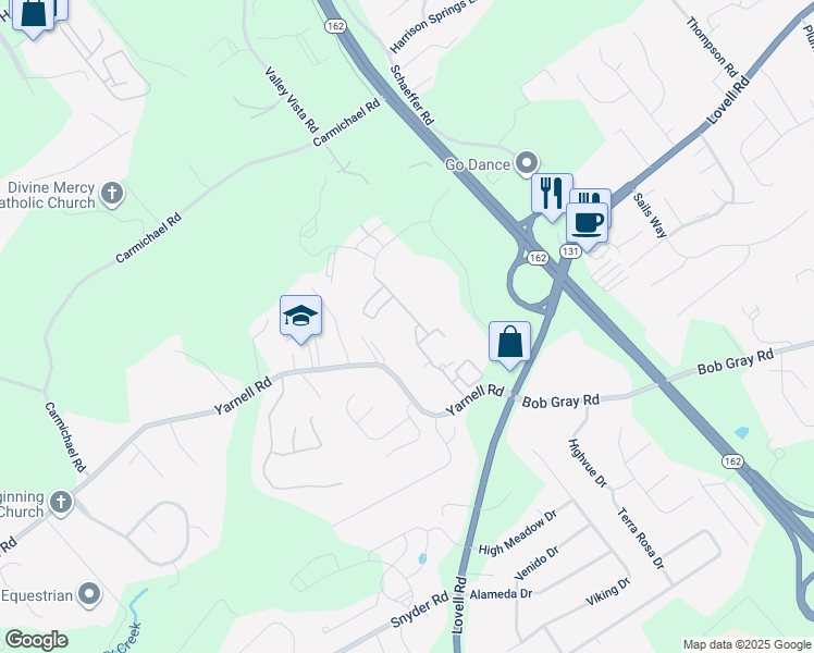 map of restaurants, bars, coffee shops, grocery stores, and more near 10620 Gander Grove Way in Knoxville