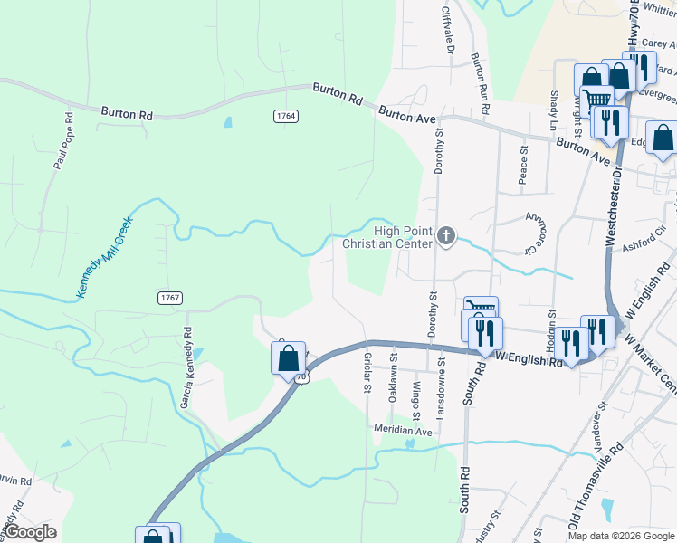 map of restaurants, bars, coffee shops, grocery stores, and more near 320 Sunset Drive in Thomasville