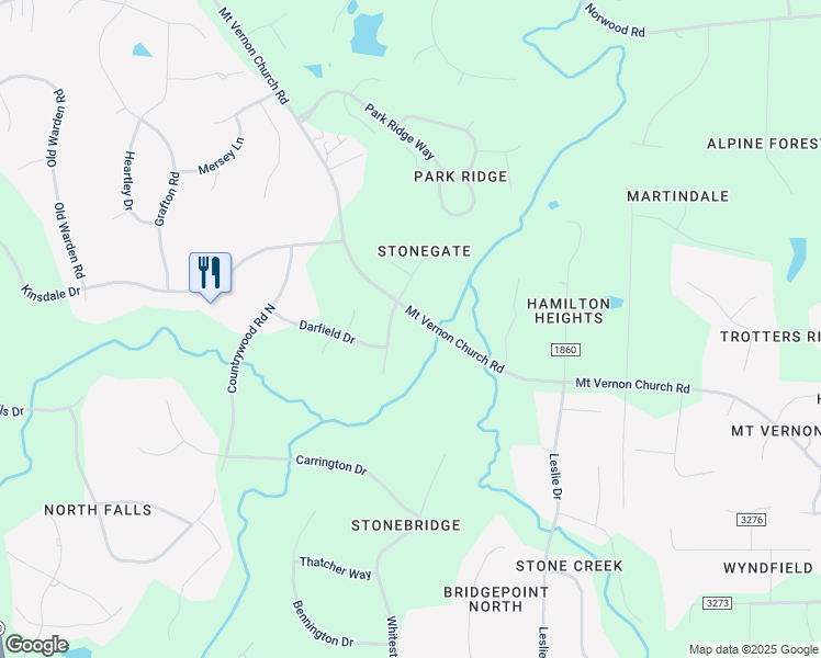 map of restaurants, bars, coffee shops, grocery stores, and more near 10516 Tredwood Drive in Raleigh