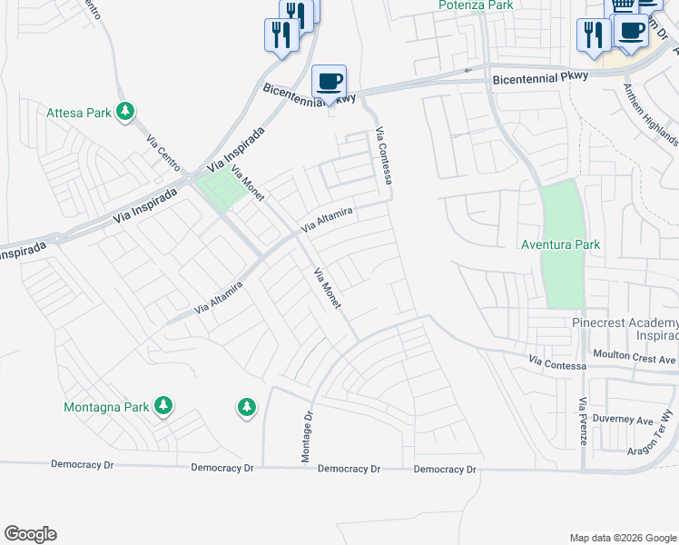 map of restaurants, bars, coffee shops, grocery stores, and more near 2657 Conifer Canyon Street in Henderson