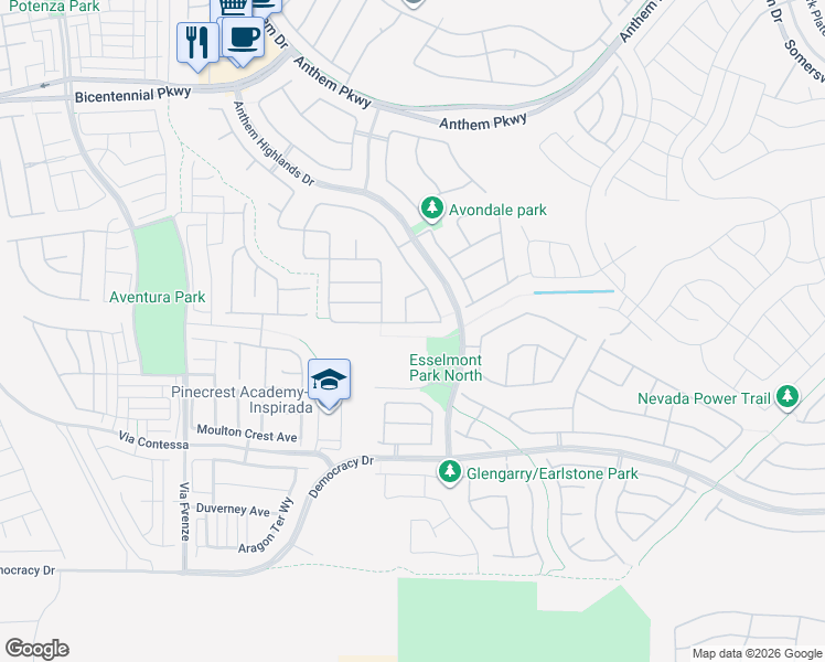 map of restaurants, bars, coffee shops, grocery stores, and more near 2 Saint Rose Parkway in Henderson