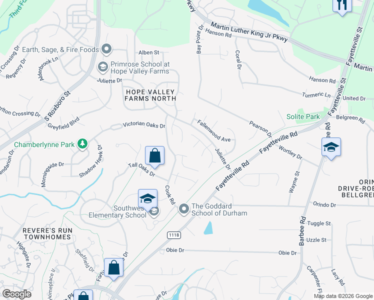 map of restaurants, bars, coffee shops, grocery stores, and more near 27 Tinsbury Place in Durham