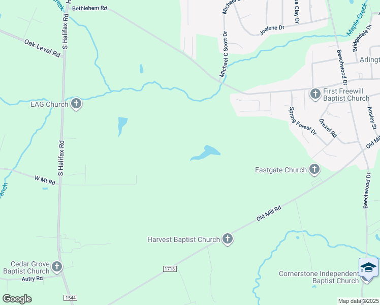 map of restaurants, bars, coffee shops, grocery stores, and more near Old Mill Road in Rocky Mount
