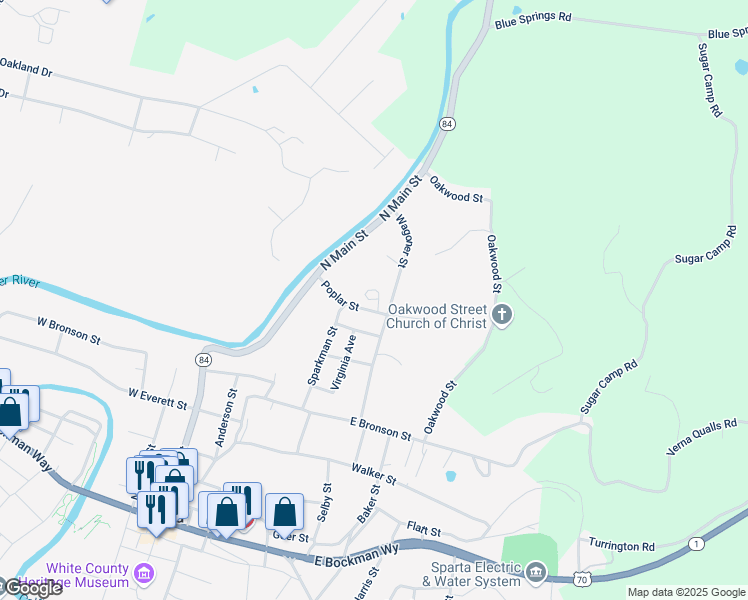 map of restaurants, bars, coffee shops, grocery stores, and more near Elmwood Drive in Sparta