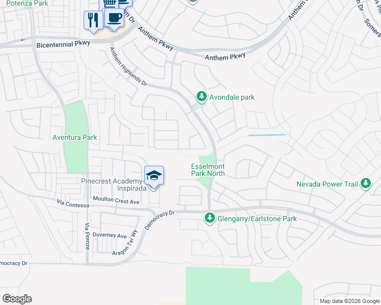 map of restaurants, bars, coffee shops, grocery stores, and more near 2835 Strathallan Avenue in Henderson
