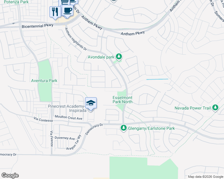 map of restaurants, bars, coffee shops, grocery stores, and more near 2835 Lochbroom Way in Henderson