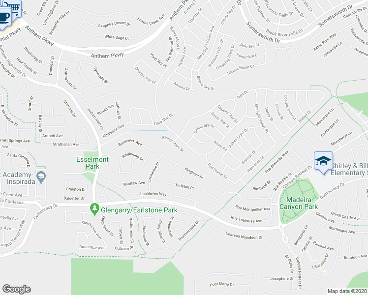 map of restaurants, bars, coffee shops, grocery stores, and more near 2536 Binary Stars Street in Henderson