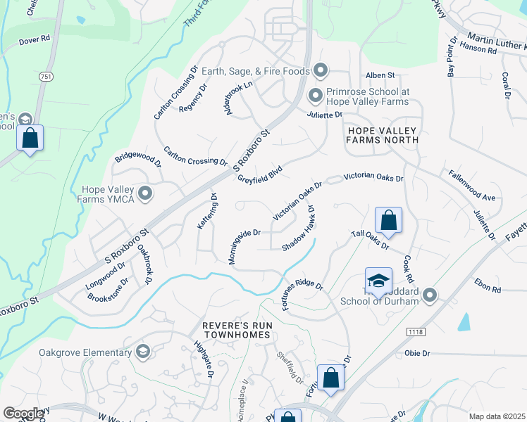 map of restaurants, bars, coffee shops, grocery stores, and more near 209 Kinney Glenn Court in Durham