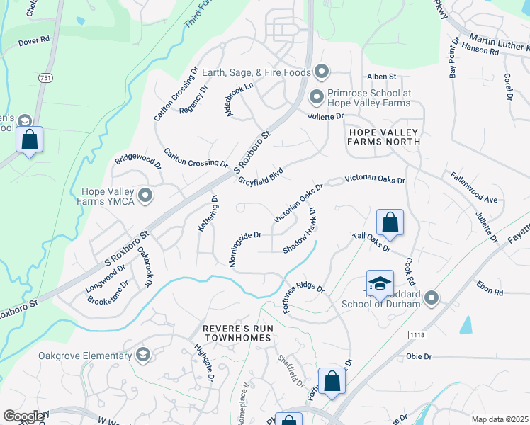 map of restaurants, bars, coffee shops, grocery stores, and more near 209 Kinney Glenn Court in Durham
