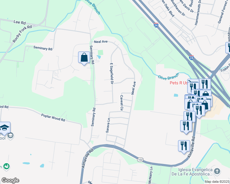 map of restaurants, bars, coffee shops, grocery stores, and more near 208 East Sagefield Drive in Smyrna