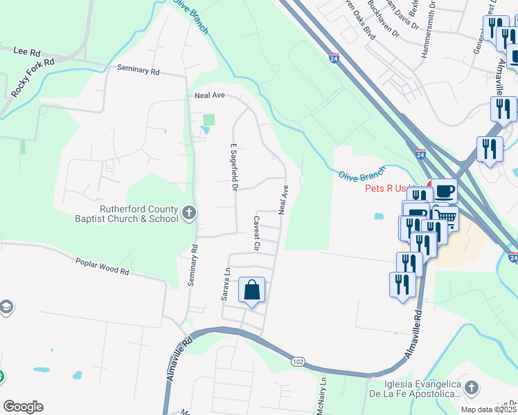 map of restaurants, bars, coffee shops, grocery stores, and more near 908 Caveat Circle in Smyrna
