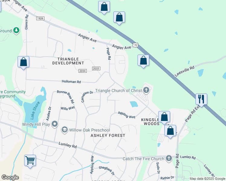 map of restaurants, bars, coffee shops, grocery stores, and more near 1616 Magnolia Oak Place in Durham