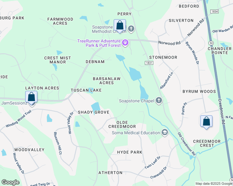 map of restaurants, bars, coffee shops, grocery stores, and more near 5216 Azure Lane in Raleigh