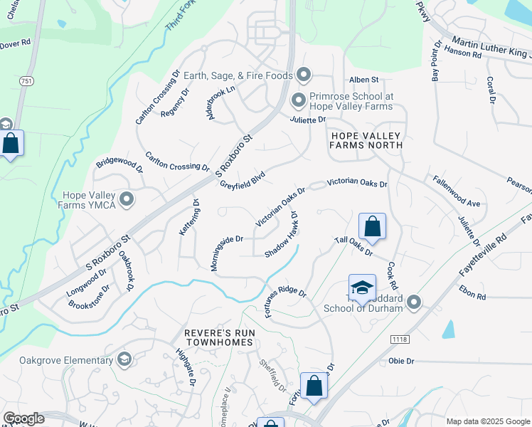 map of restaurants, bars, coffee shops, grocery stores, and more near 1 Morningside Drive in Durham