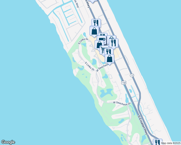 map of restaurants, bars, coffee shops, grocery stores, and more near 100-108 Bonnie Lane in Nags Head