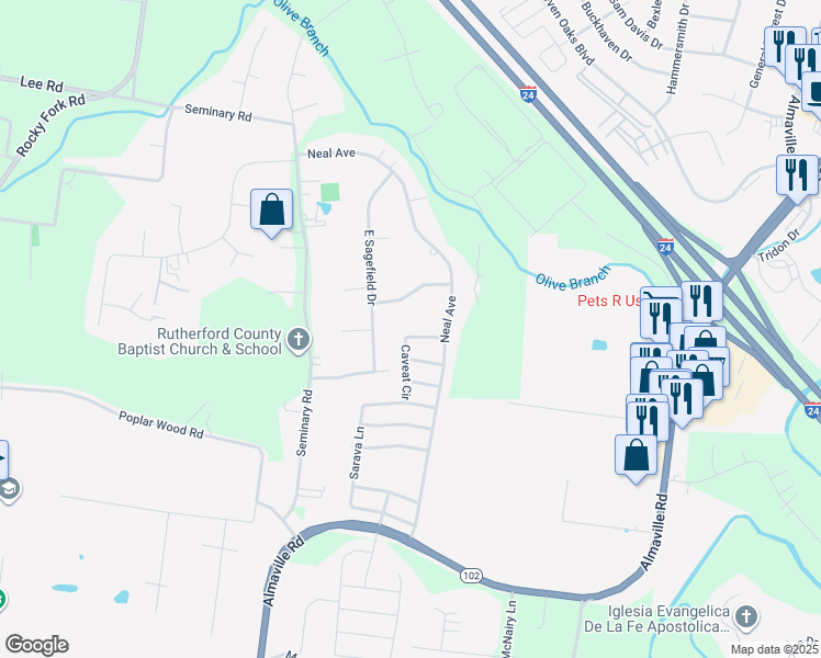 map of restaurants, bars, coffee shops, grocery stores, and more near 908 Caveat Circle in Smyrna