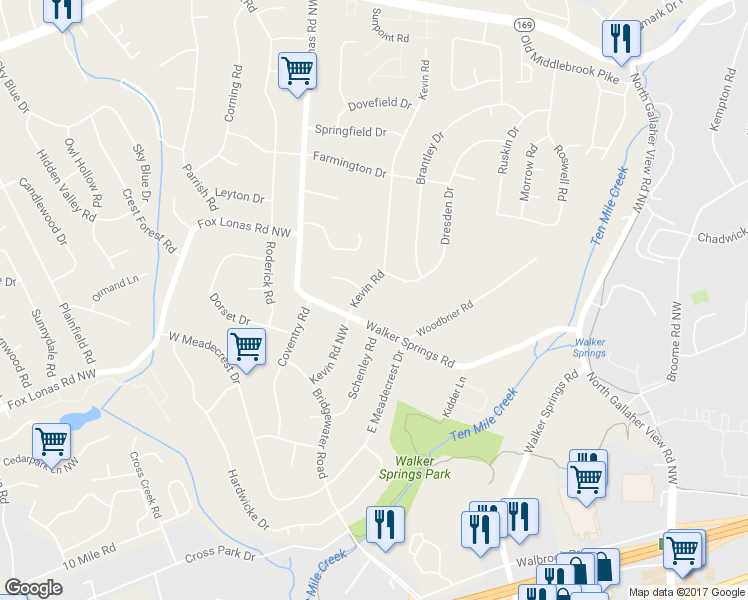 map of restaurants, bars, coffee shops, grocery stores, and more near 908 Kevin Road in Knoxville